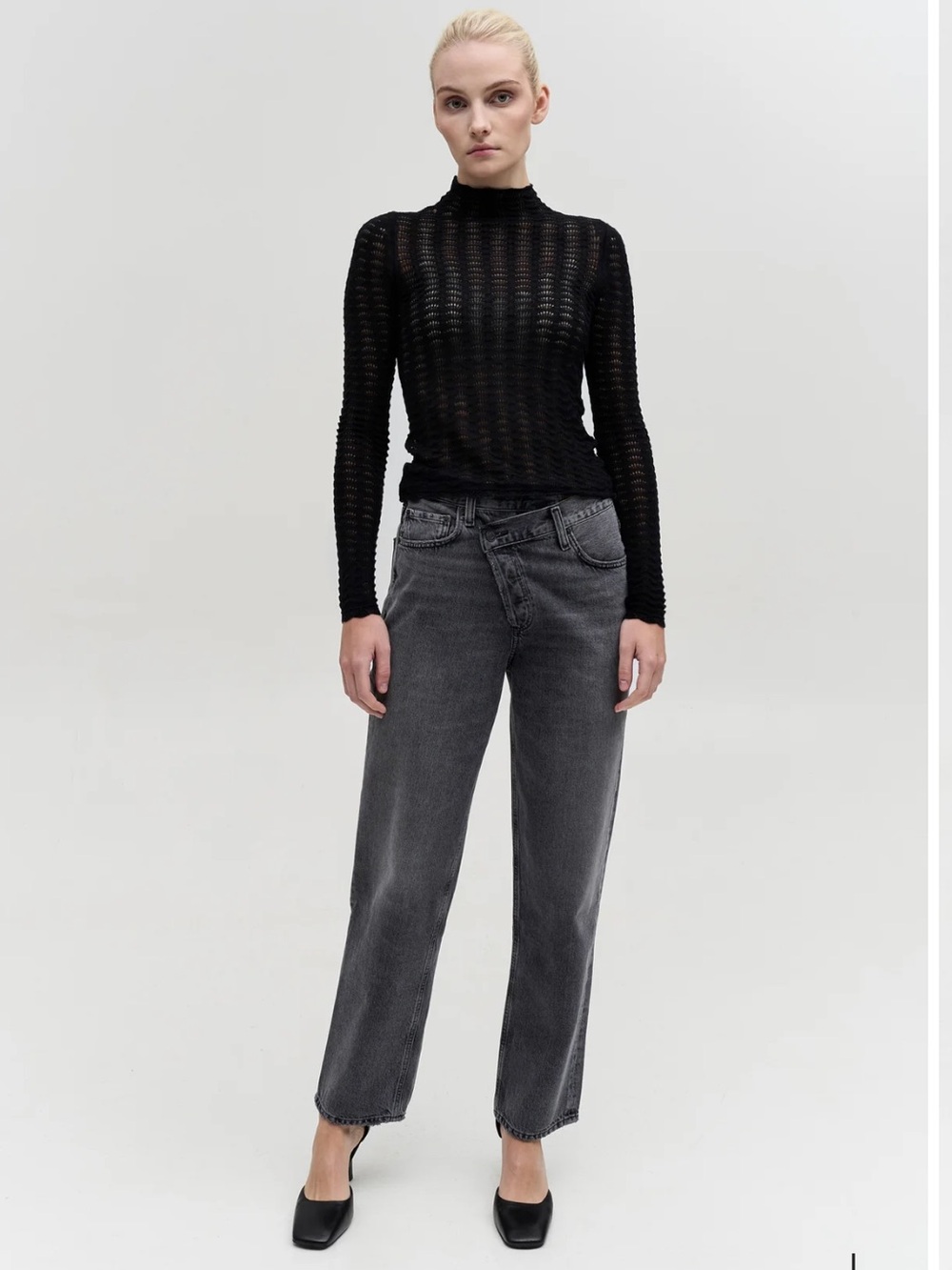 AGOLDE Criss Cross Waist Black Wash Relaxed Fit Premium Jeans Sz 25 #A097-1157